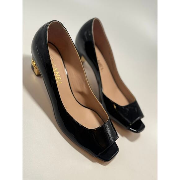 Chanel Patent Leather Peep Toe Two Tone Heels - Picture 2 of 10